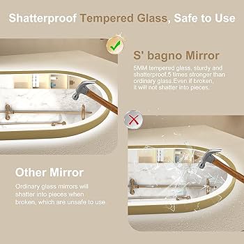 Amazon.com: S'bagno 24x36 Arched Gold LED Mirror for Bathroom with